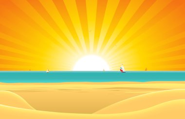 Summer Beach With Sailboat Postcard Background clipart