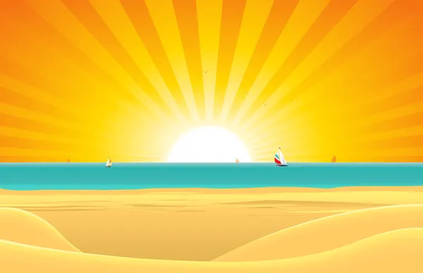 Літній пляж з вітрильними човнами листівка фон — стоковий вектор