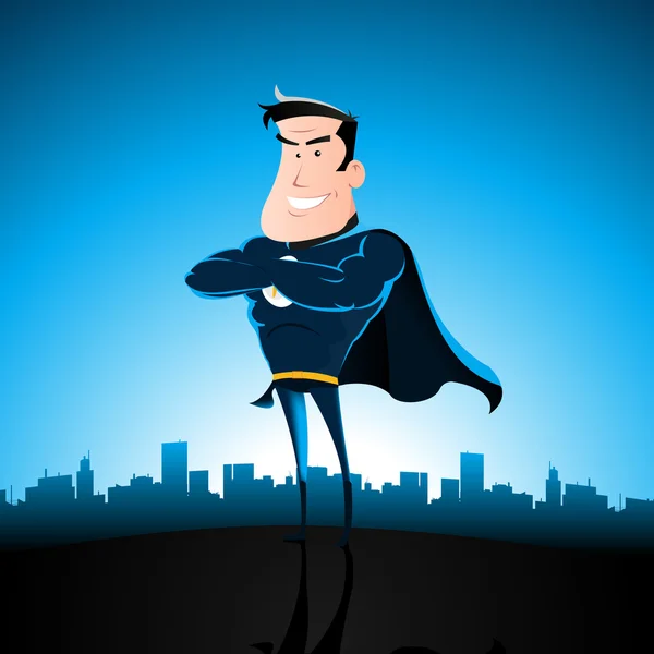 Superhéroe azul de dibujos animados — Vector de stock