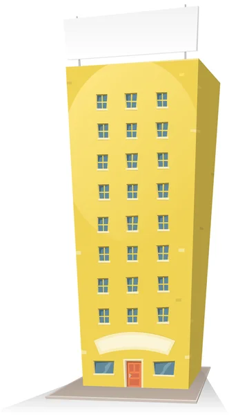 Edificio de dibujos animados con signo — Vector de stock