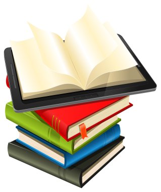 Tablet PC On A Book Pile clipart