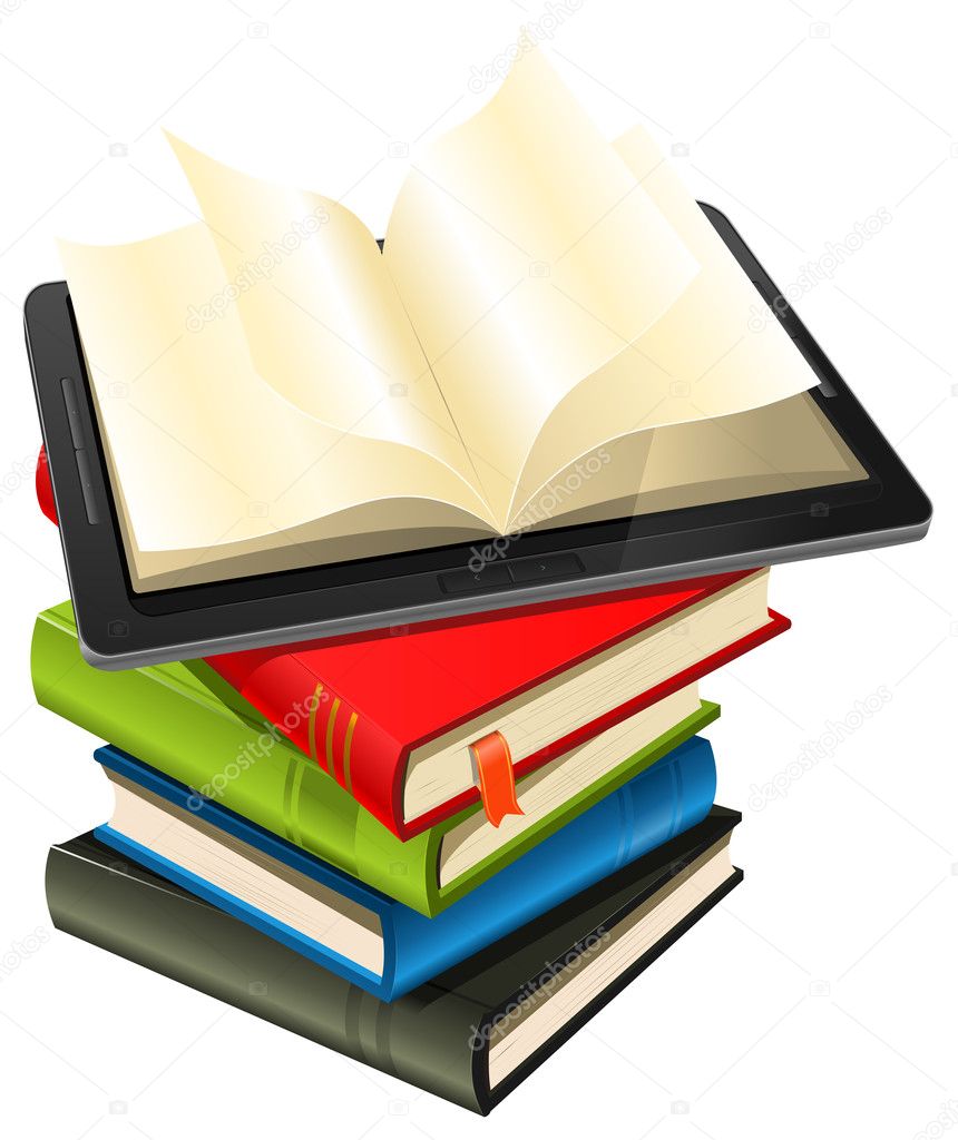 Tablet PC On A Book Pile