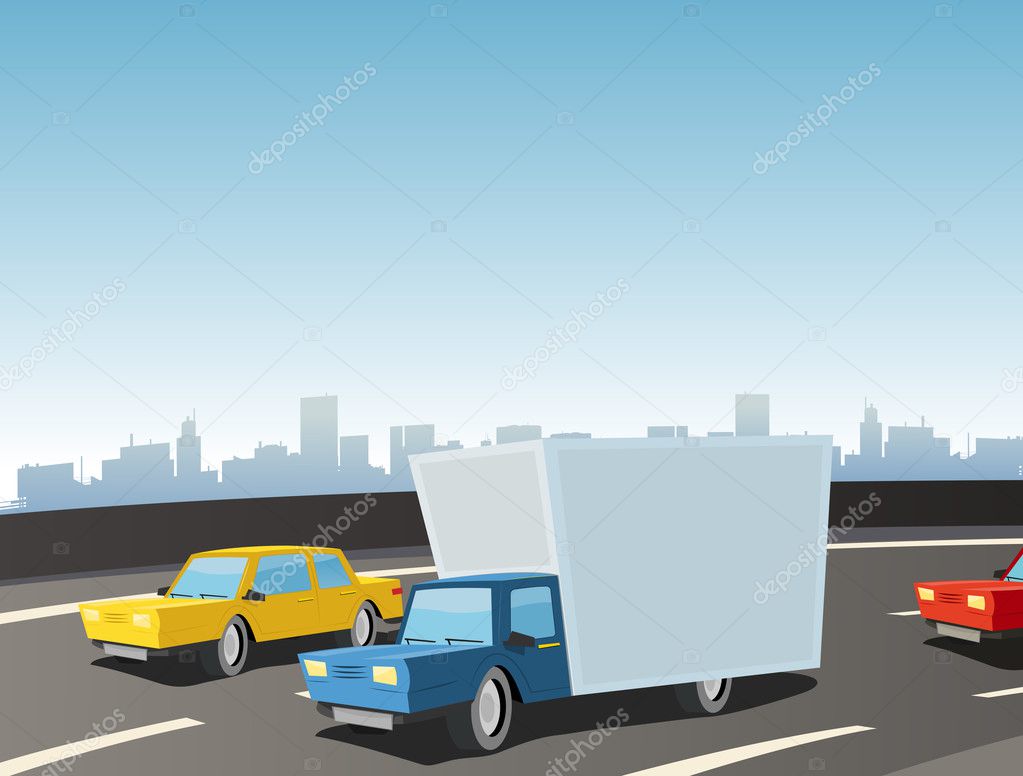 Cartoon Truck On Highway