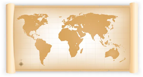 Mapa historických světa na svitek pergamenu — Stockový vektor