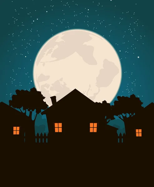 Homes In The Moonlight — Stock Vector