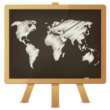 World Map On Classroom Blackboard clipart