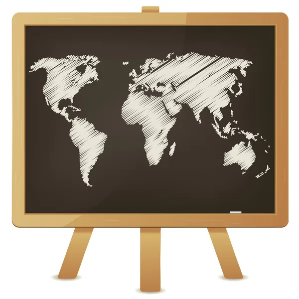 Dünya Haritası üzerinde sınıf yazı tahtası — Stok Vektör