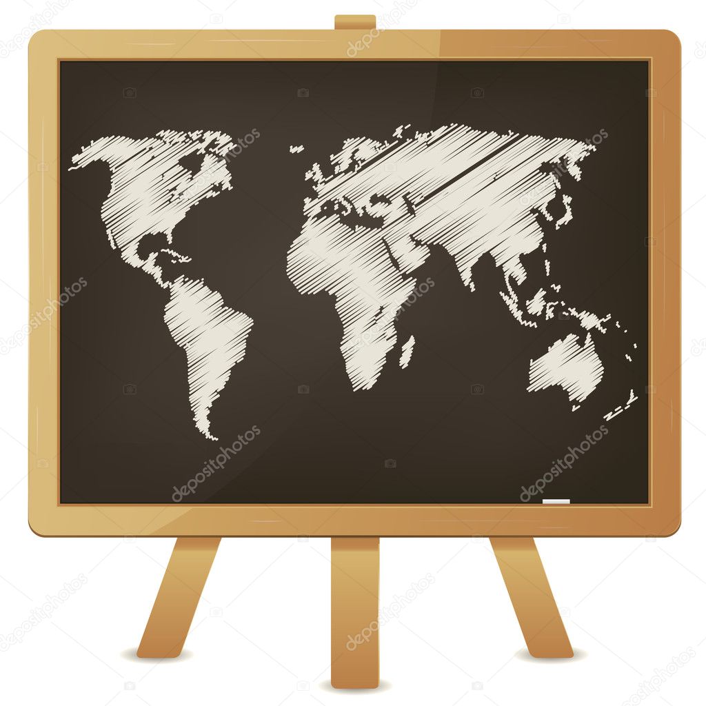 World Map On Classroom Blackboard