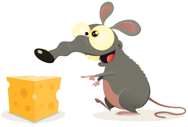 Rato dos desenhos animados e pedaço de queijo — Vetor de Stock