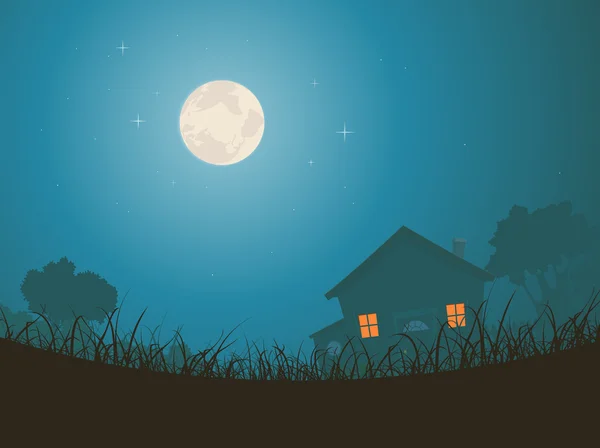 Casa a la luz de la luna paisaje — Vector de stock