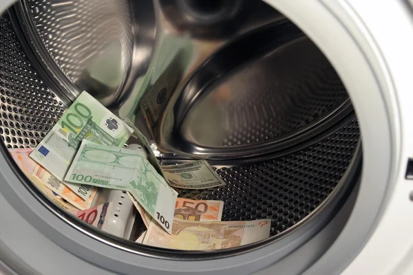 Money in washing machine — Stock Photo, Image
