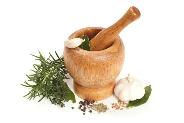 Wooden mortar with a pestle — Stock Photo, Image