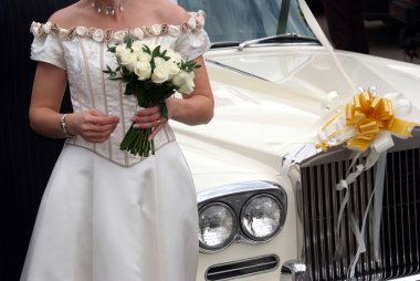 Bride by the car clipart