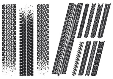 Set of different car tyre imprints