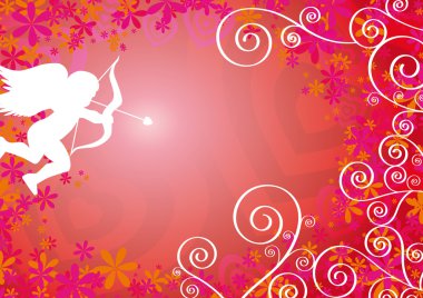 Cornice con cupido, fiori e cuori clipart