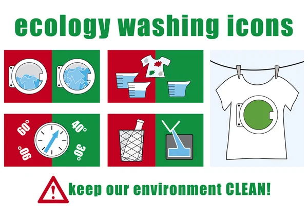 Ecology washing icons — Stock Vector
