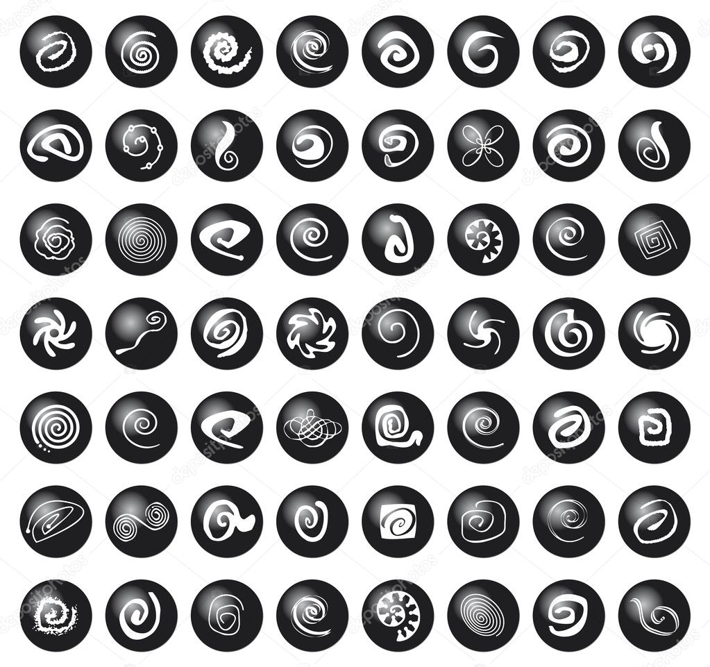 Set di spirali su bolle nere