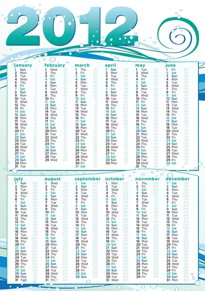 Calendar 2012 in english ocean style — Stock Vector