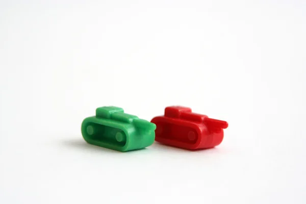 stock image Two plastic toy tanks