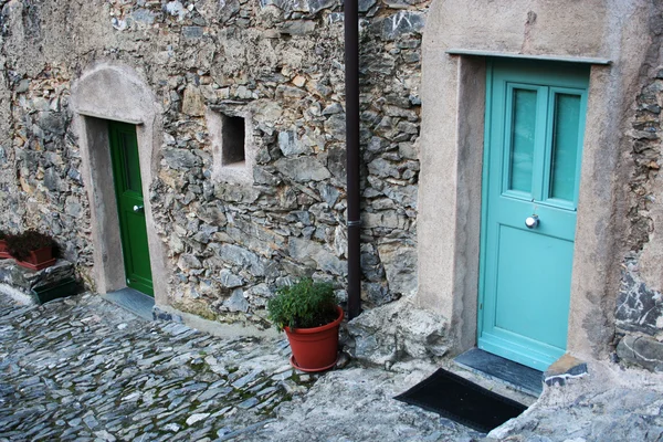 Hellblaue und grüne Türen — Stockfoto