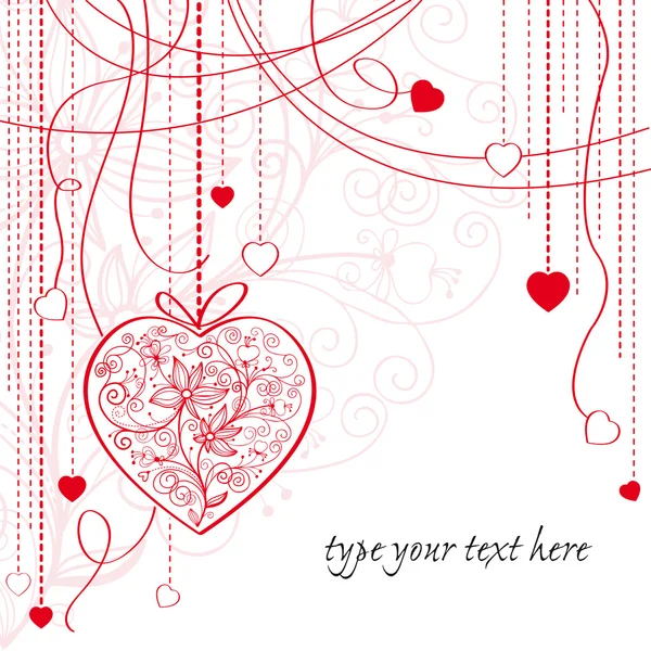 Valentinskarte mit hängenden Herzen — Stockvektor