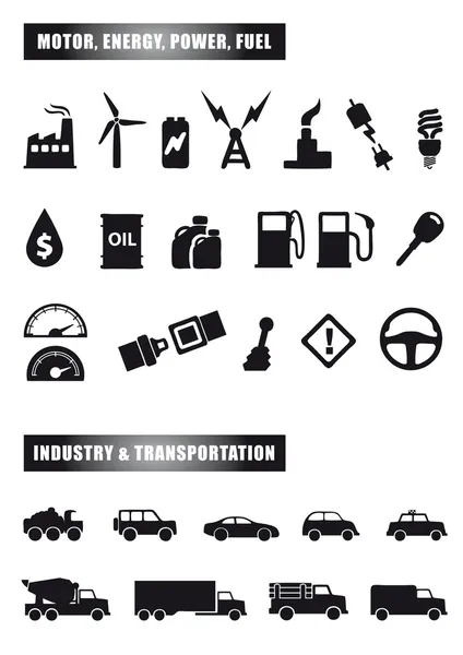 Icônes moteur et puissance — Image vectorielle