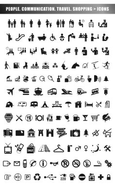 communication, travel, shopping icons clipart
