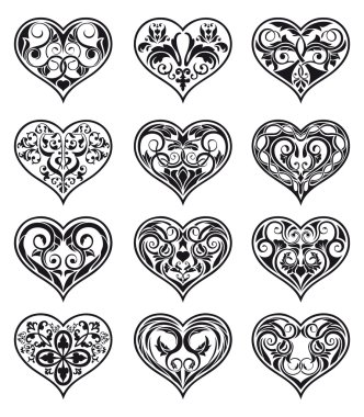 Valentine ornamental heart-shaped floral decorations clipart