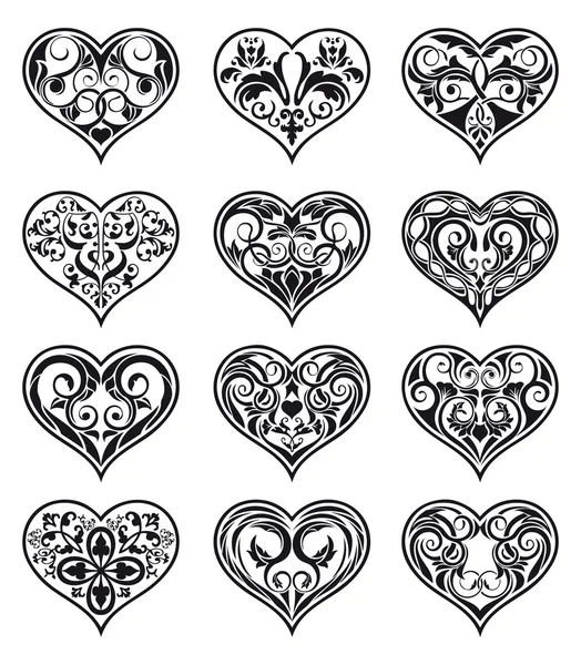 Decorazioni floreali a forma di cuore ornamentale San Valentino — Vettoriale Stock