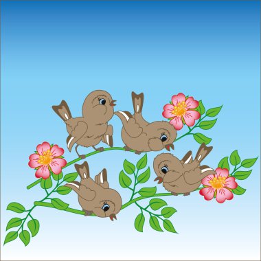 Sparrows on a branch clipart