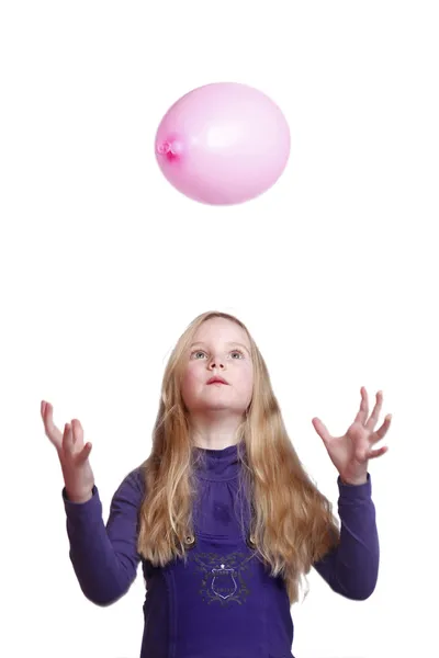 Meisje met roze ballon — Stockfoto