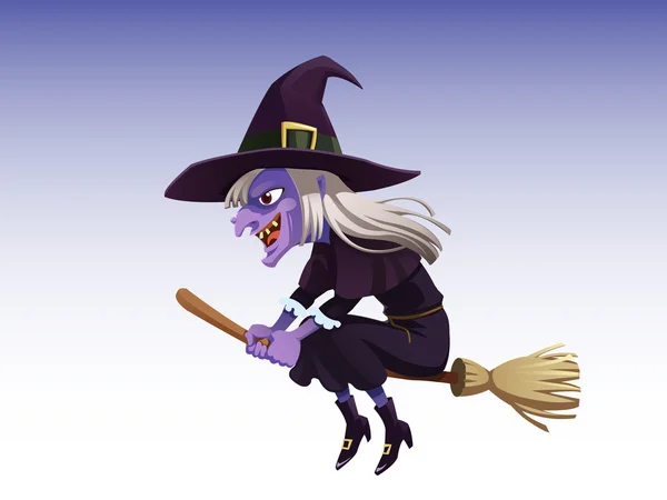 Witch on a broom — Stock Photo, Image