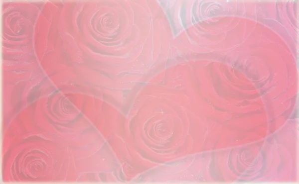 Roses red with hearts as background — Stock Photo, Image