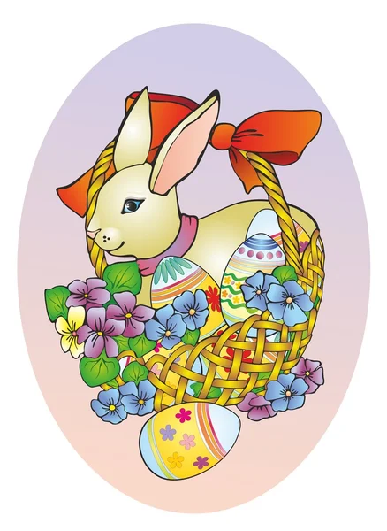 "Conejo de Pascua en una cesta " — Archivo Imágenes Vectoriales