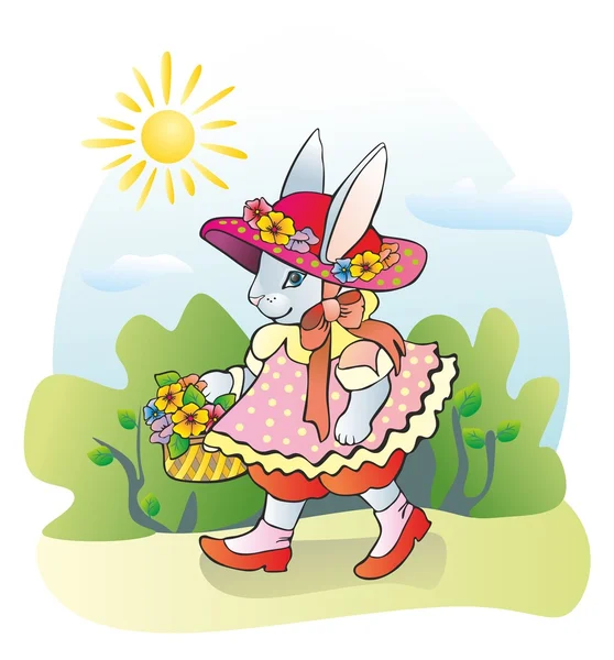 "Fulano-conejo y flores " — Archivo Imágenes Vectoriales