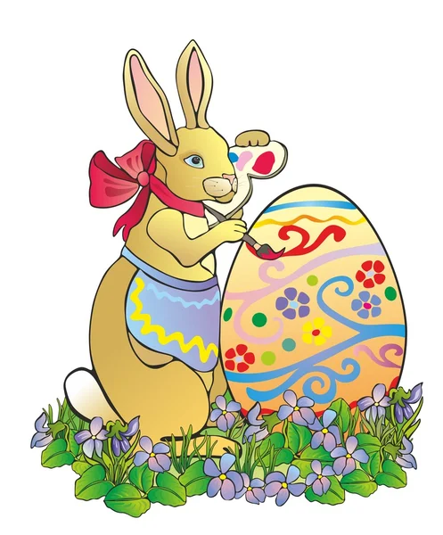 "The easter rabbit paints egg" — Stock Vector