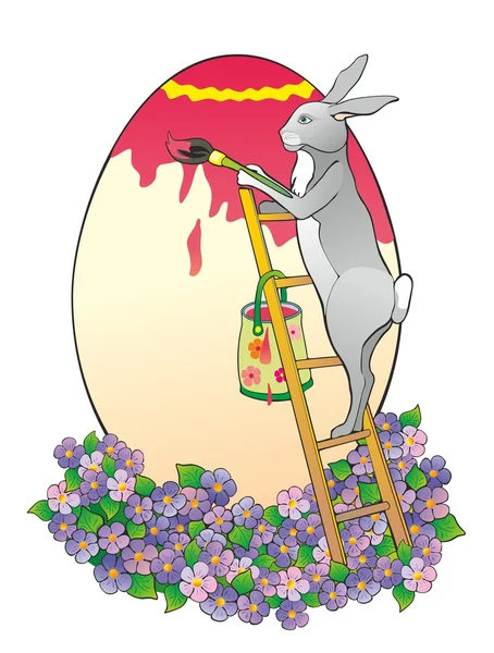 "The rabbit on a ladder paints egg" — Stok Vektör