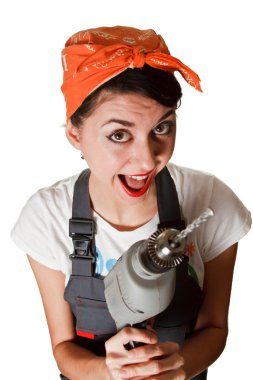 Smiling girl with drill clipart