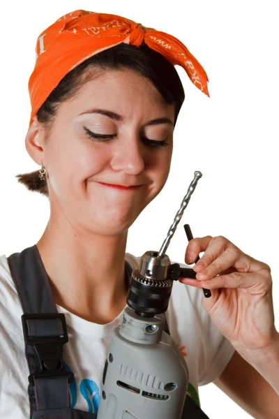 Girl fastening drill — Stock Photo, Image