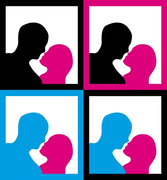 Homme silhouette féminine baisers — Image vectorielle