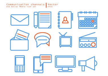 iletişim kanalları ve Sosyal Medya Icon set