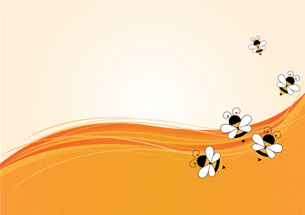Fundo laranja abstrato com abelhas — Vetor de Stock