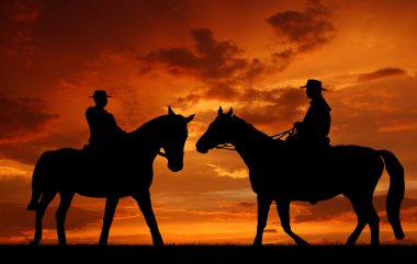 Silhouette cowboys clipart