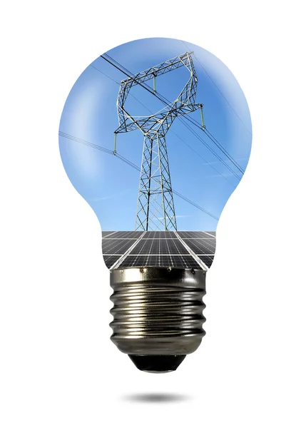 Lamp met van zonnepaneel en lijn van de macht — Stockfoto
