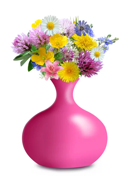 Wiesenblumen in rosa Vase — Stockfoto