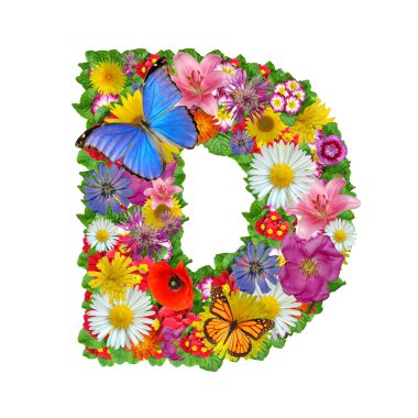 Alphabet of flowers and butterfly clipart