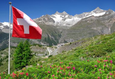 Mountain Ober Gabelhorn with Swiss flag clipart