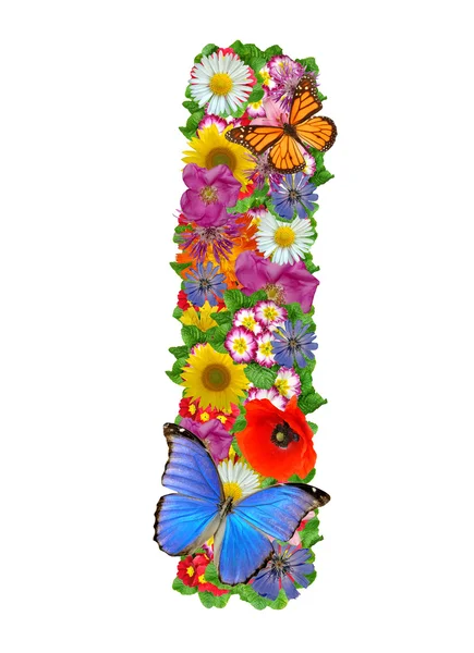 Alphabet of flowers and butterfly — Stock Photo, Image
