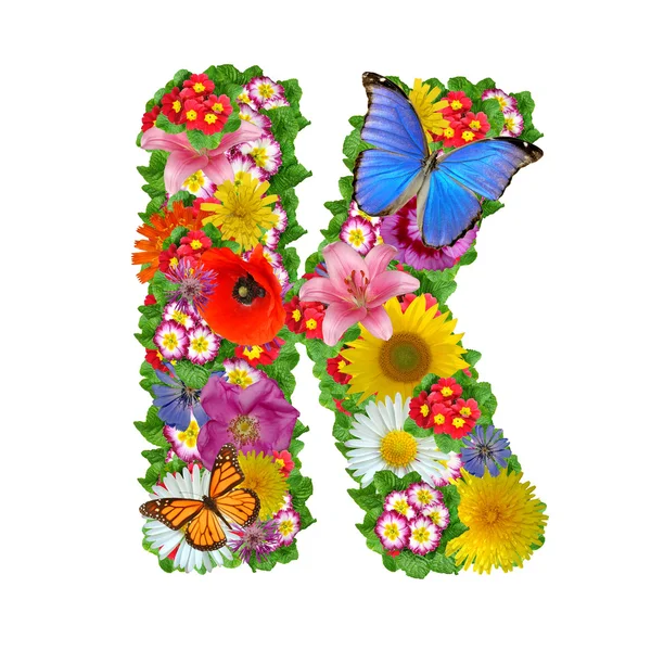 Alfabeto de flores e borboleta — Fotografia de Stock
