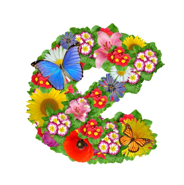 Alfabet van bloemen en vlinder — Stockfoto